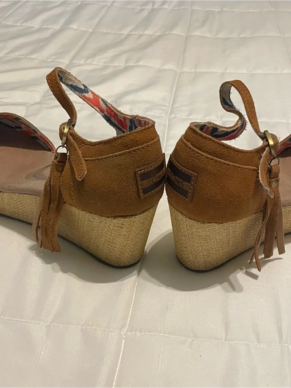 Tom’s Brown Suede Basket Weave Summer Wedges